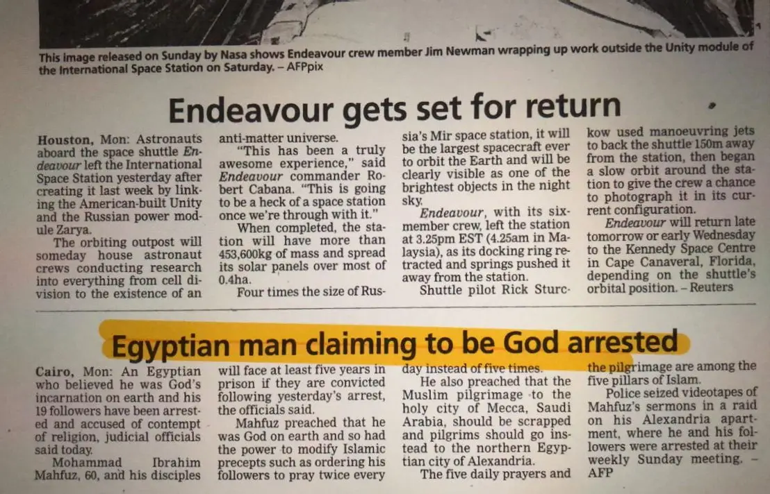 Eygptian man claiming to be God arrested